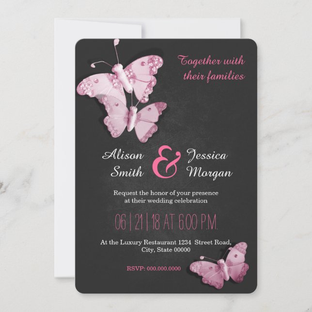 Convite Romantic Butterflies wedding invitation (Frente)