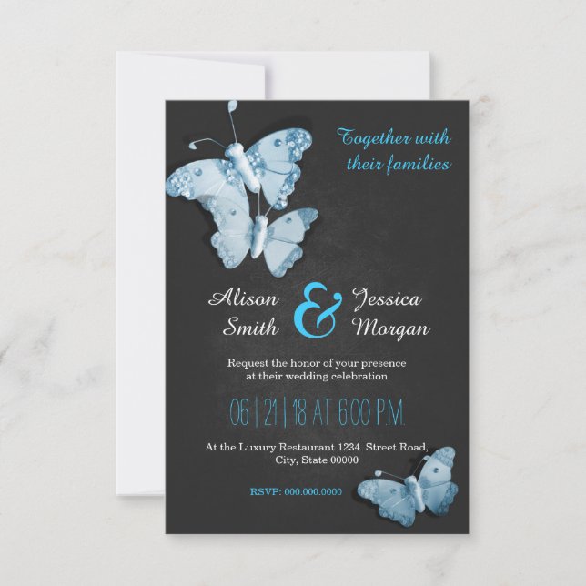 Convite Romantic Butterflies wedding invitation (Frente)