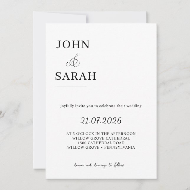Convite Romantic  Calligraphy Wedding Invitation (Frente)