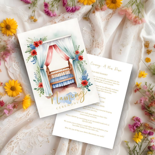 Convite Romantic Cheerful Watercolor Crib Naming Ceremony (Criador carregado)