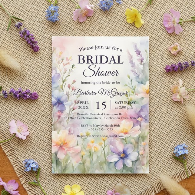 Convite Romantic Chic Watercolor Wildflower Bridal Shower (Criador carregado)
