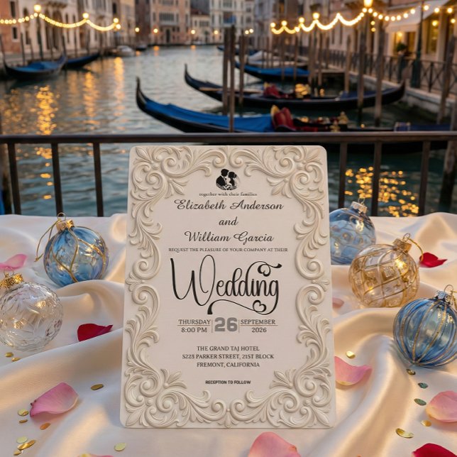 Convite Romantic Cream And Charcoal Formal Calligraphy (Criador carregado)