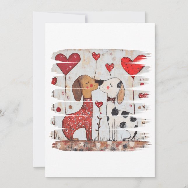 Convite Romantic Dogs with Heart Balloons (Frente)