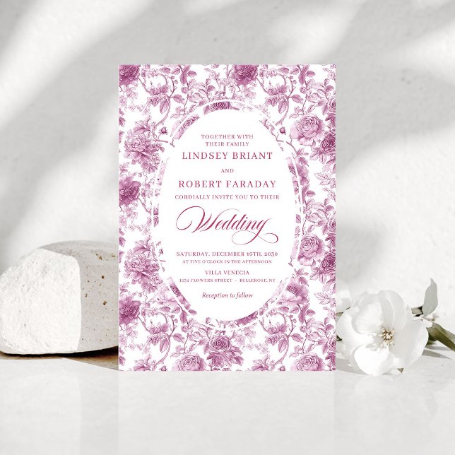 Convite Romantic Dusty Pink Toile de Jouy Wedding Invites (Romantic Dusty Pink Toile de Jouy Wedding Invitation)