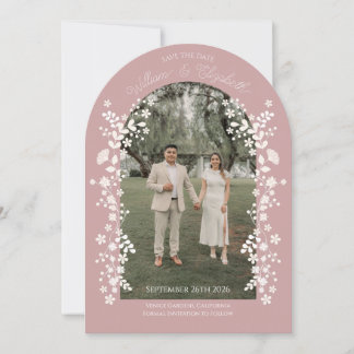 Convite Romantic Dusty Rose Floral Arch Save the Date