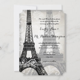Convite Romantic Eiffel Tower Shadows Damask Wedding