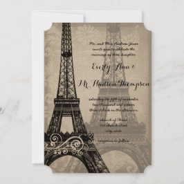 Convite Romantic Eiffel Tower Shadows Damask Wedding