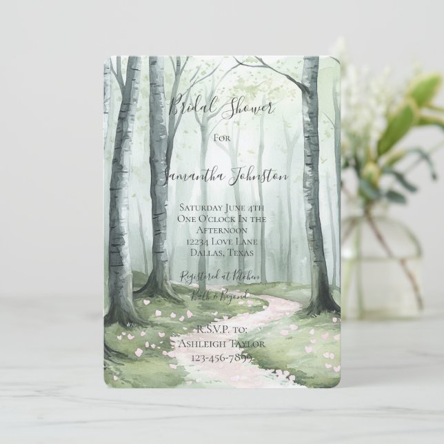 Convite Romantic Enchanted Forest Bridal Shower (Em pé/Frente)