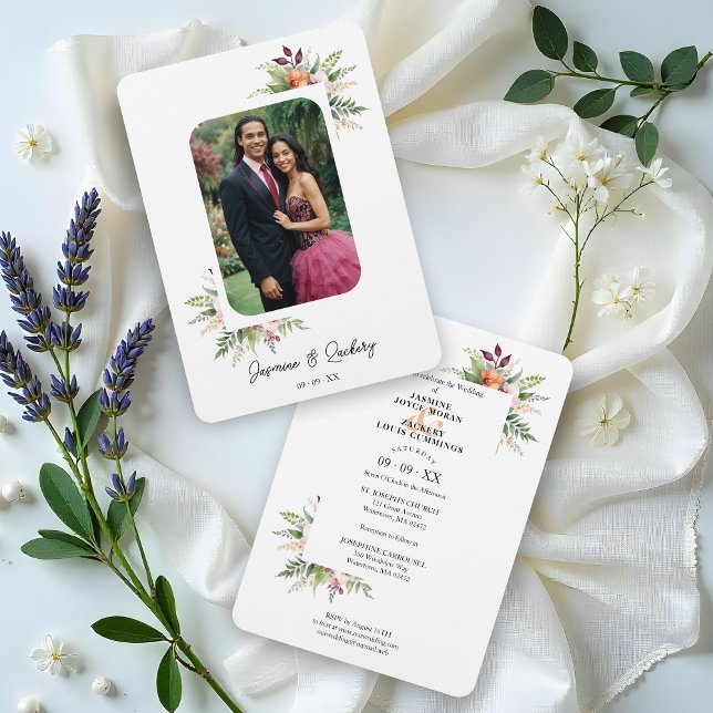 Convite Romantic Exquisite Floral Bouquets Frame Photo (Romantic Exquisite Colorful Floral Bouquets Frame Photo Wedding Invitations Cards.)