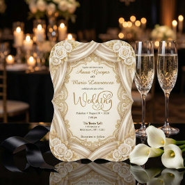 Convite Romantic Faux Gold Calligraphy Royal Wedding 