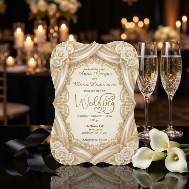 Convite Romantic Faux Gold Calligraphy Royal Wedding  (Criador carregado)