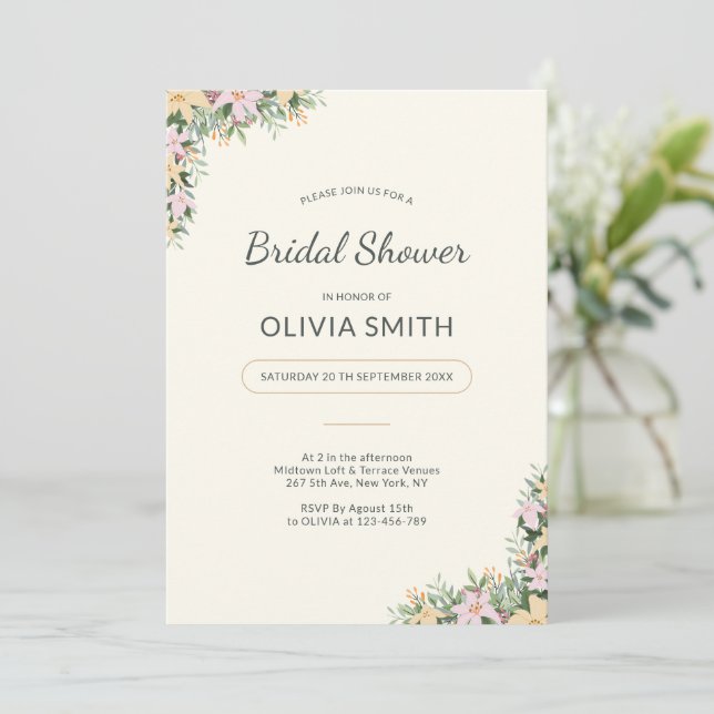 Convite Romantic Floral Bridal Shower Invitation (Em pé/Frente)