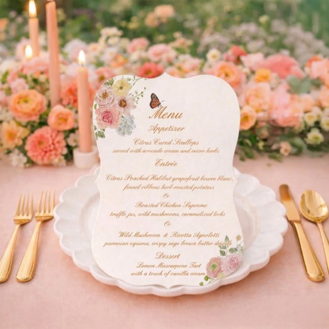 Convite Romantic Floral Die Cut Wedding Menu Card (Criador carregado)
