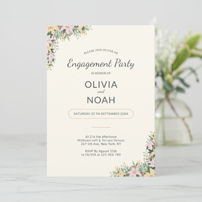 Convite Romantic Floral Engagement Party Invitation (Em pé/Frente)