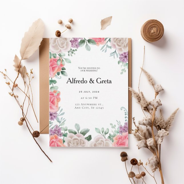 Convite Romantic Floral Frame Wedding Invitation (Criador carregado)
