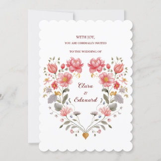Convite Romantic Floral Heart Poetic Fairytale Wedding