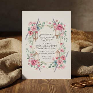 Convite Romantic Floral Lantern Engagement Invitation