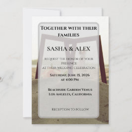 Convite Romantic Framed Beach Photo Card Wedding Invitatio