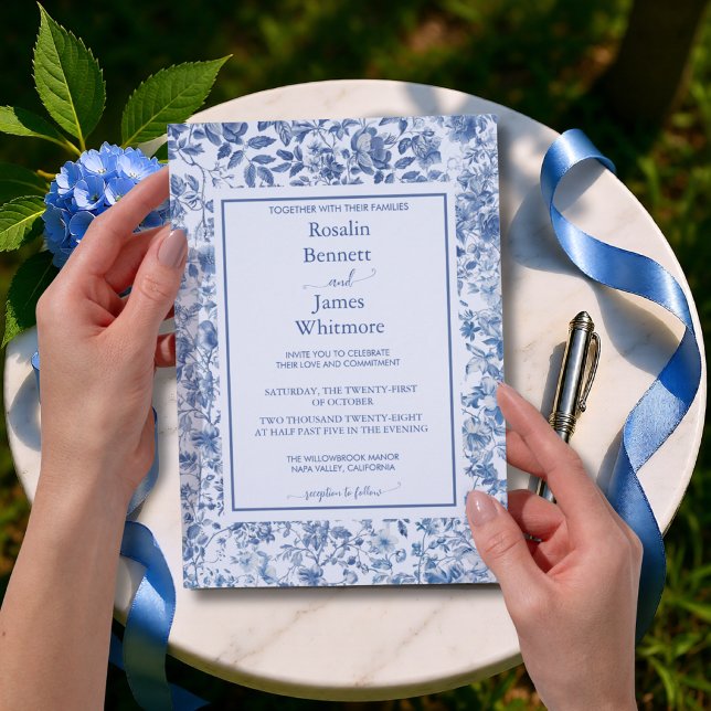 Convite Romantic French Blue Toile Garden Frame Wedding (Romantic French Blue Toile Garden Frame Wedding Invitation)