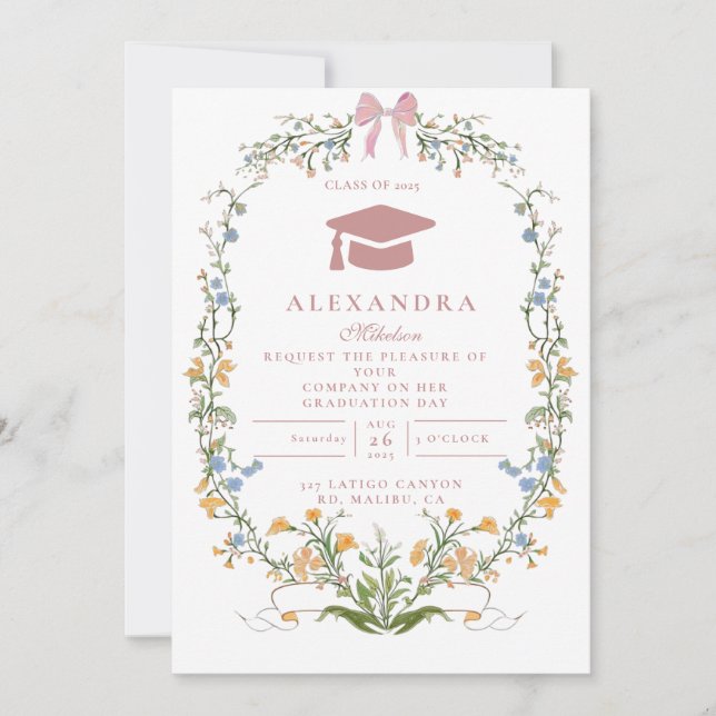Convite Romantic Garden Floral Graduation (Frente)