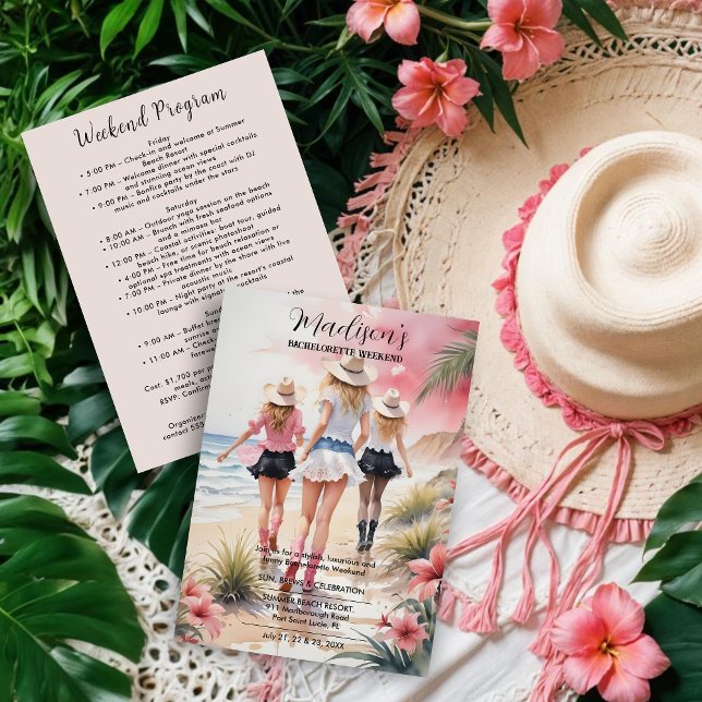 Convite Romantic Glam Blondes Coastal Cowgirls Beach  (Romantic Glam Blondes Coastal Cowgirls Beach Landscape Bachelorette Weekend Invitations Cards.)