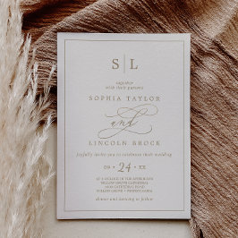 Convite Romantic Gold Calligraphy | Ivory Monogram Wedding