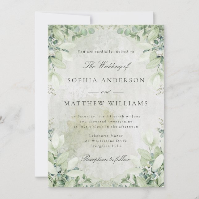 Convite Romantic Greenery Frame Wedding Invitation (Frente)