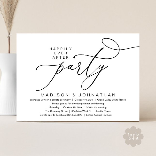 Convite Romantic Happily Ever After Party, Wedding Dinner (Happily Ever After Party, Romantic Wedding Dinner Invitation Card PDF aesthetic Classy White Black)