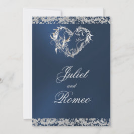 Convite Romantic Heart & Glitter on Blue Wedding