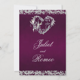 Convite Romantic Heart & Glitter on Plum Wedding