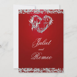Convite Romantic Heart & Glitter on Red Wedding