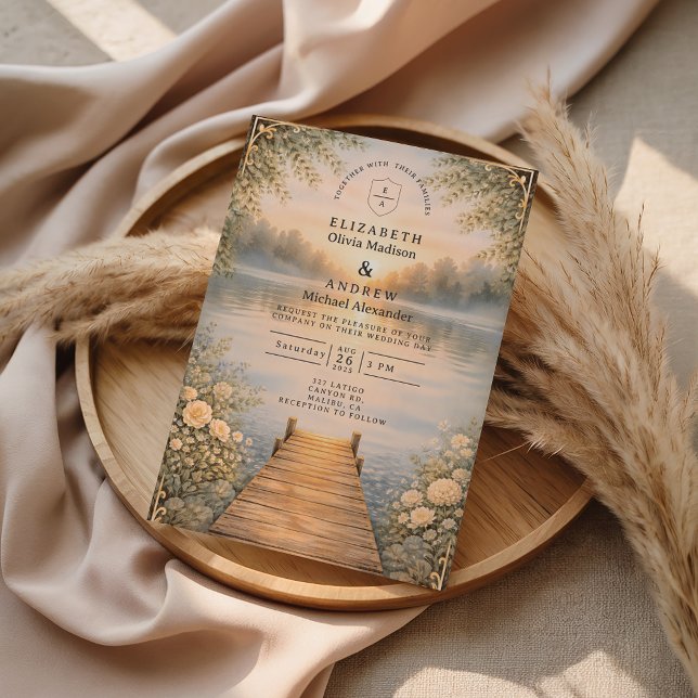 Convite Romantic Lake Pier Wildflower Wedding (Criador carregado)