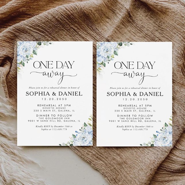 Convite Romantic Light Blue Floral One Day Away Invitation (Criador carregado)