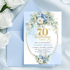 Convite Romantic Light Blue Flowers 70th Birthday Invites