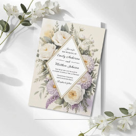 Convite Romantic Lilac Floral Geometric Wedding Invitation