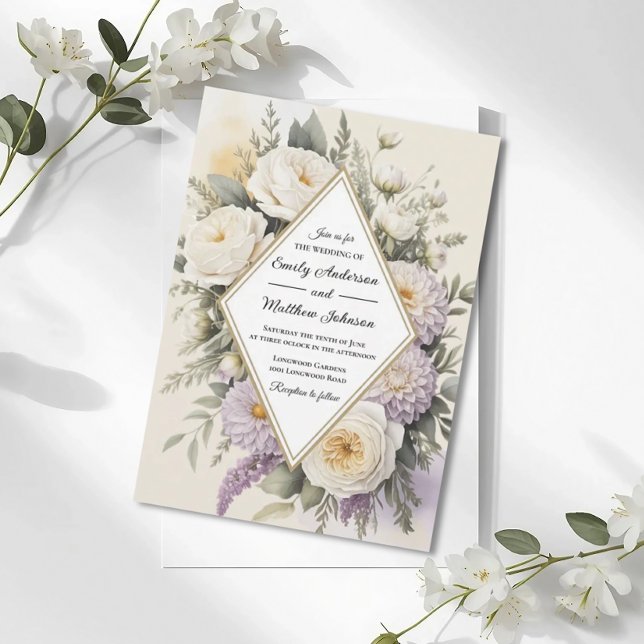 Convite Romantic Lilac Floral Geometric Wedding Invitation (Criador carregado)