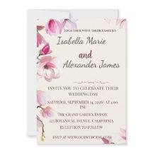 Romantic Magnolia Floral Burgundy Wedding Invitati