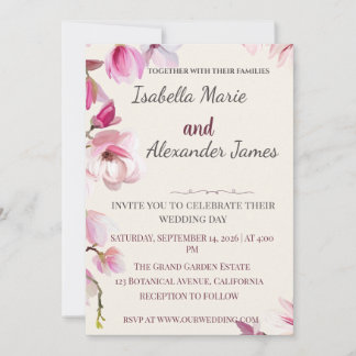 Convite Romantic Magnolia Floral Burgundy Wedding Invitati
