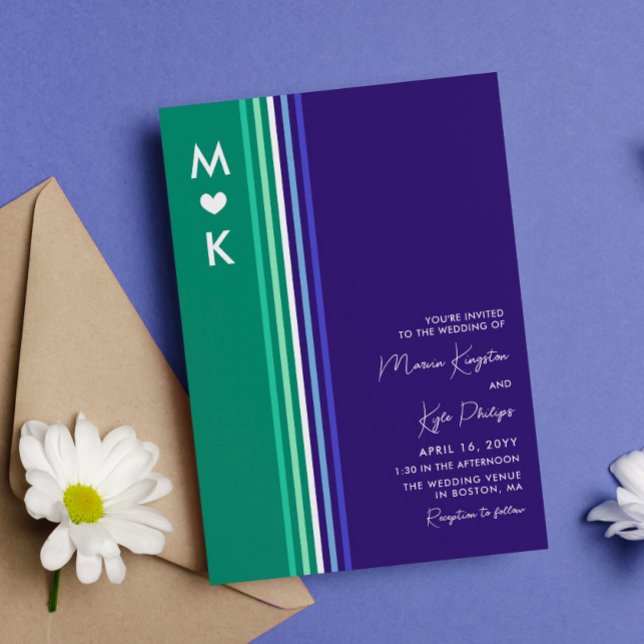 Convite Romantic Monogram Gay Flag Stripes Wedding (Criador carregado)