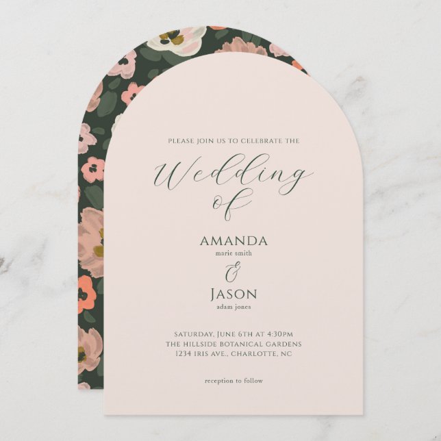 Convite Romantic moody painted floral garden party wedding (Frente/Verso)