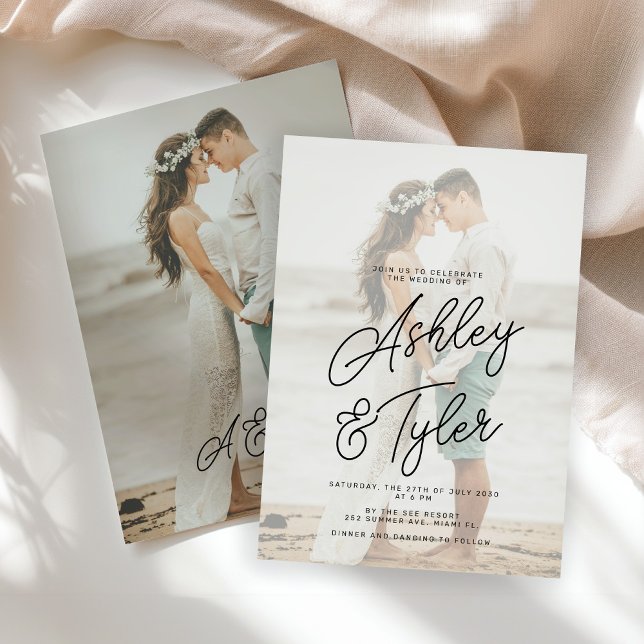 Convite Romantic names script overlay photo wedding (Criador carregado)