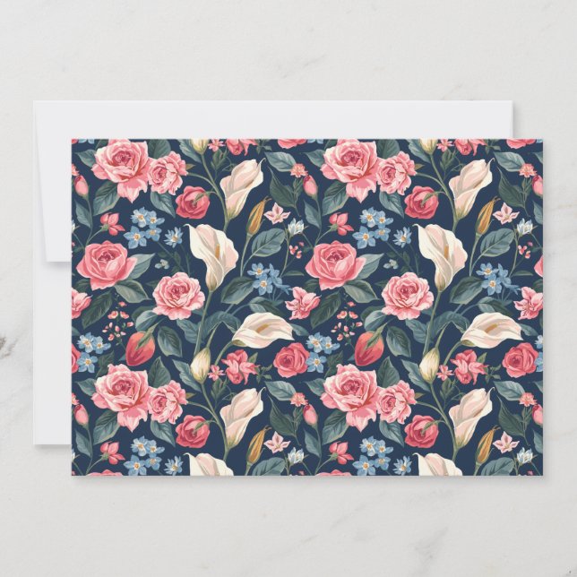 Convite Romantic Navy Blue Floral Garden Pattern (Frente)