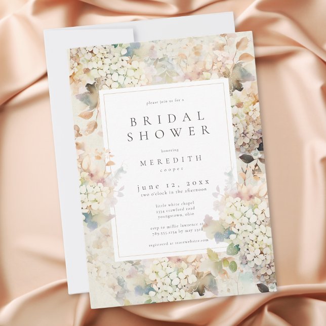 Convite Romantic Neutral Vintage Hydrangeas Bridal Shower (Romantic Neutral Vintage Hydrangeas Bridal Shower Invitation)