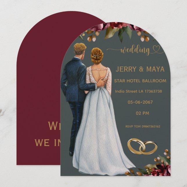 Convite Romantic On Budget Elegant Wedding Invitation (Frente/Verso)