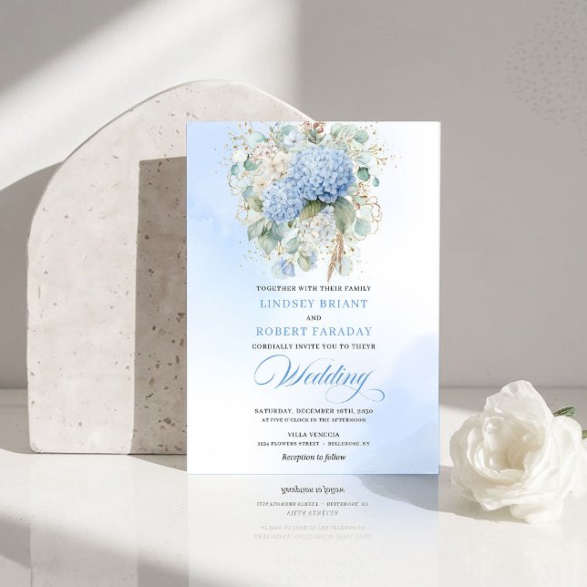 Convite Romantic Pale Blue Hydrangea Floral Wedding Invite (Romantic Pale Blue Hydrangea Floral Wedding Invite)