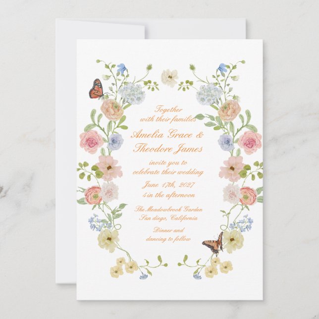 Convite Romantic Pastel Floral Garden Wedding Invitation (Frente)