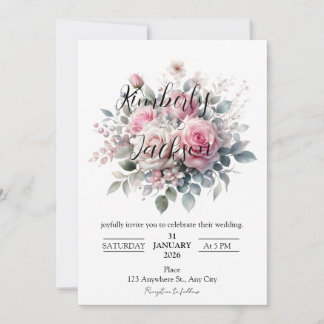 Convite Romantic Pastel Pink Rose Floral