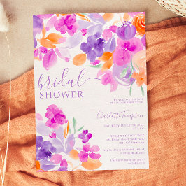 Convite Romantic pastel purple orange floral bridal shower