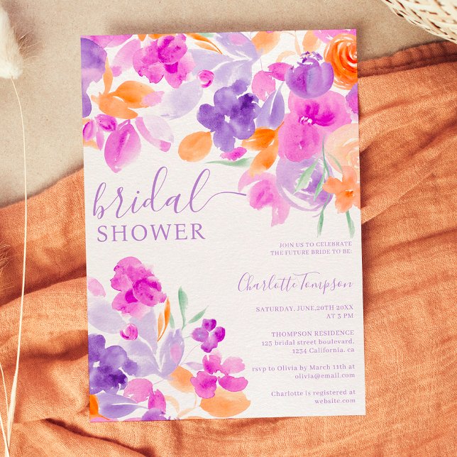 Convite Romantic pastel purple orange floral bridal shower (Criador carregado)