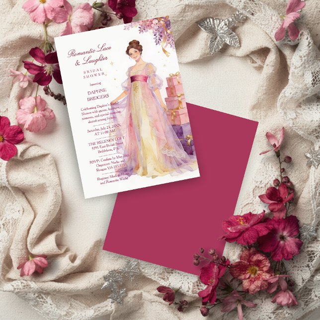 Convite Romantic Pastel Regency Lady Floral Wisteria (Romantic Pastel Regency Lady Floral Wisteria Bridal Shower Invitation Card. )